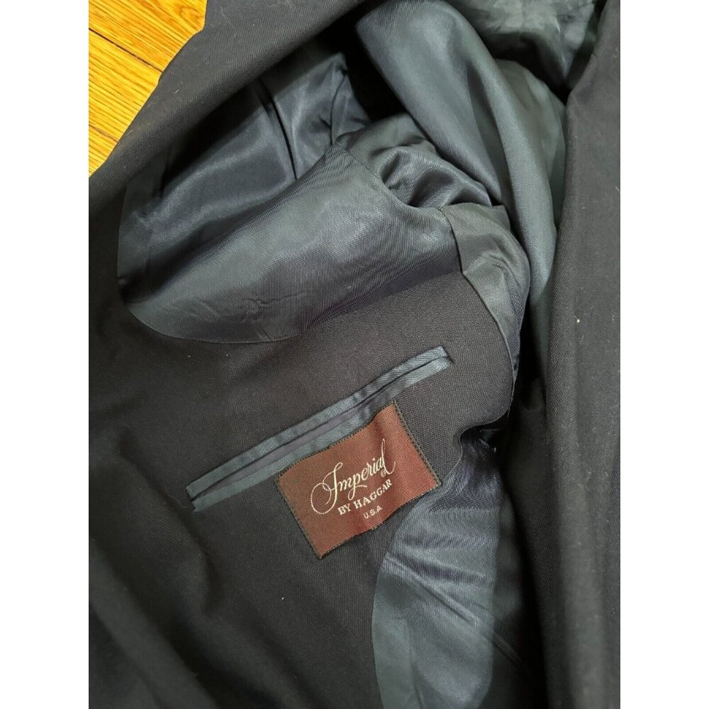 Vintage Haggar Imperial Blazer Jacket Mens 42L Navy Blue 100% Wool Sport Coat - Picture 3 of 9